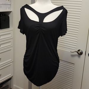 Black multiple Cut-out Top with Ruching, XL